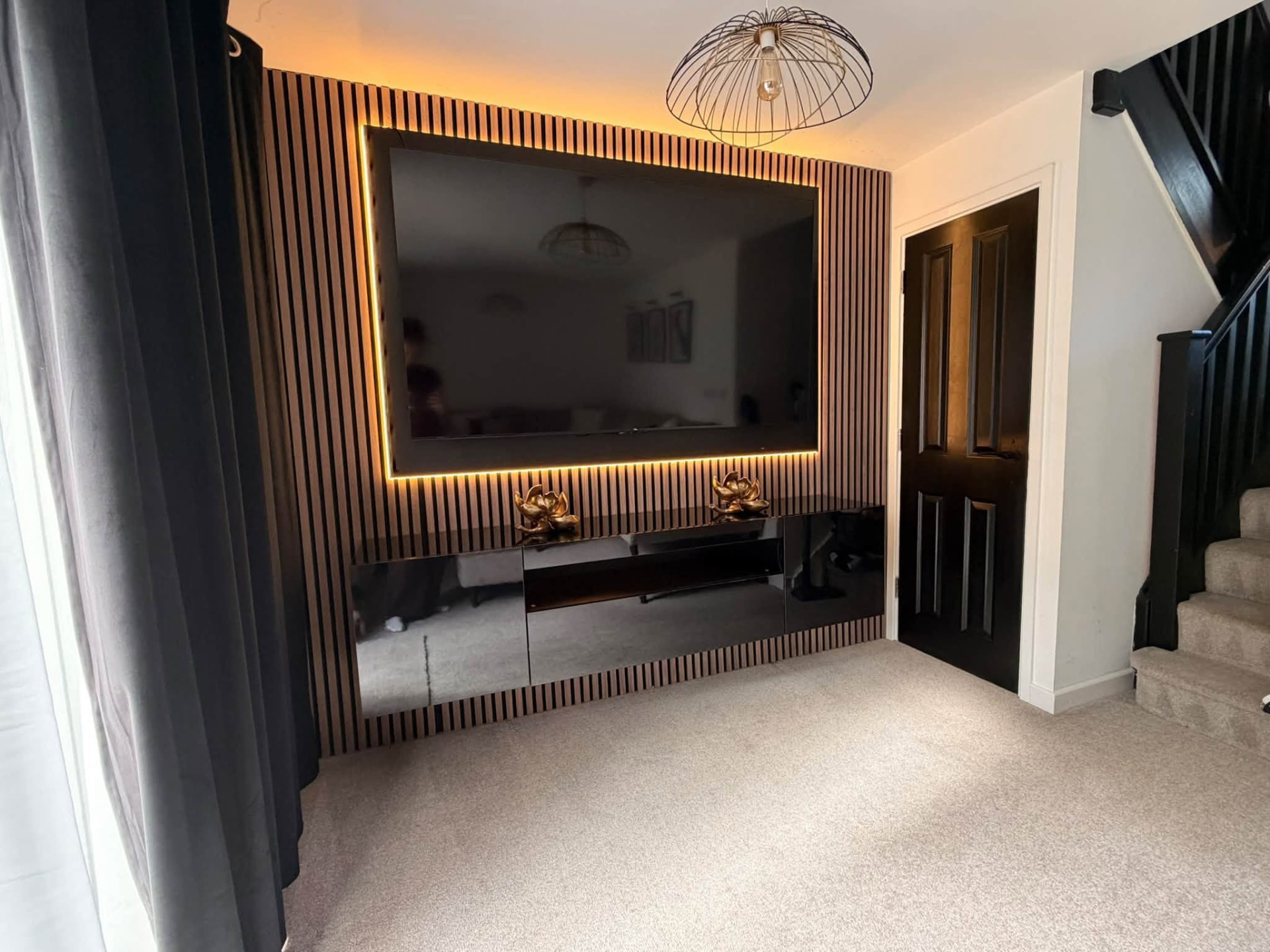 Media wall installation by Soper Carpentry